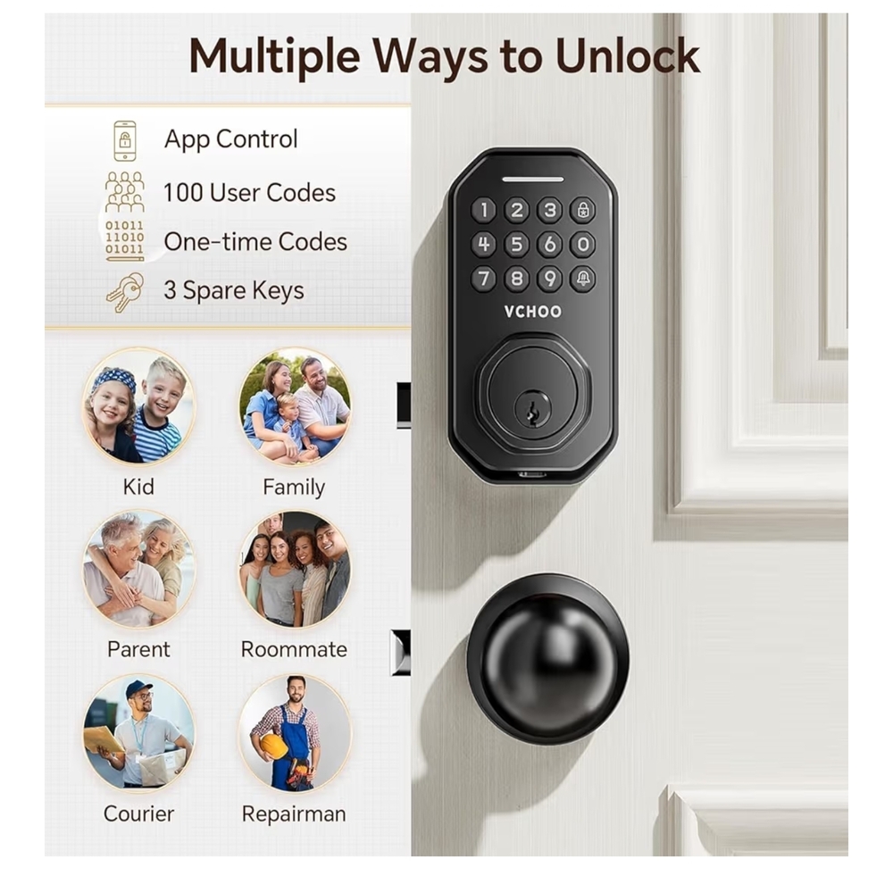 New! 3 In 1 Keyless Entry Door Lock w/Handle App Control, Keypad & Physical Key - Picture 2 of 12